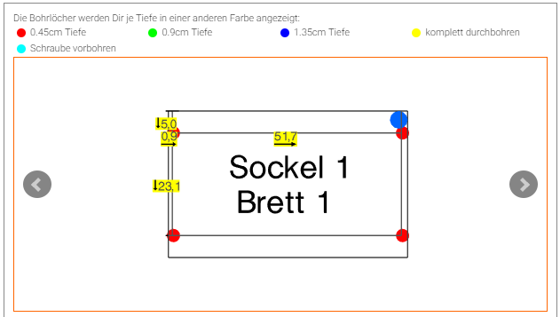 Ansicht der Bohrungen beim Sockelbau im BRETT auf BRETT Online-Möbelplaner